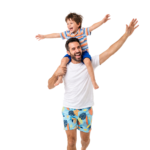Father Carrying Son Shoulder Piggyback Arms Outstretched