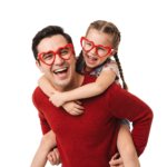 Father and Daughter Piggyback Wearing Heart Glasses