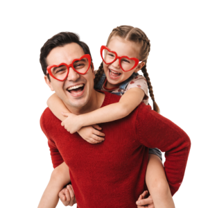 Father and Daughter Piggyback Wearing Heart Glasses