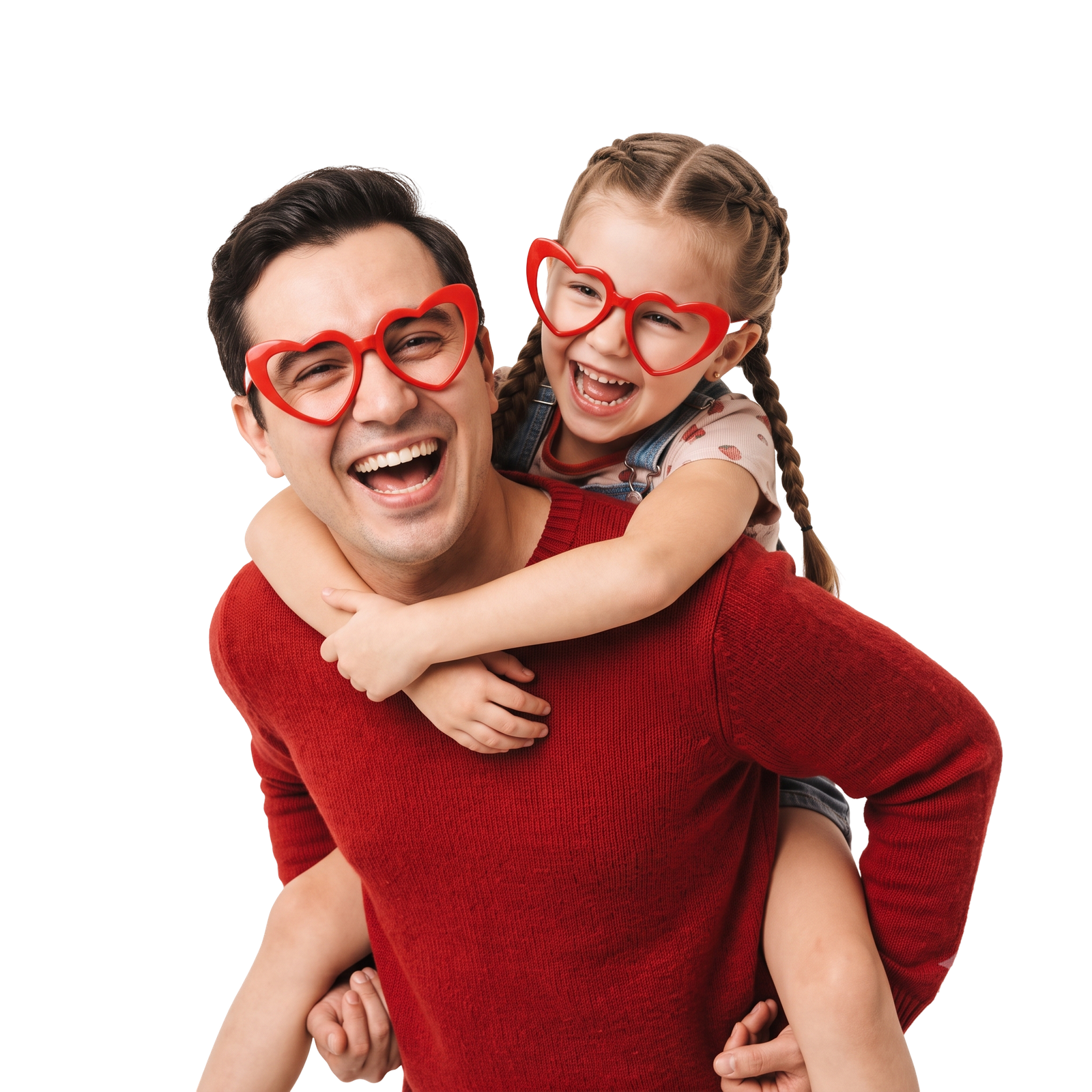 Father and Daughter Piggyback Wearing Heart Glasses