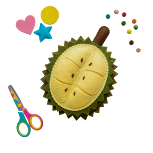Felt Durian Fruit Craft with Scissors DIY Kit Transparent Background