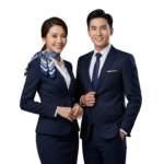 Flight Attendant and Pilot Standing Confident Uniform Transparent Background