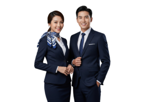 Flight Attendant and Pilot Standing Confident Uniform Transparent Background