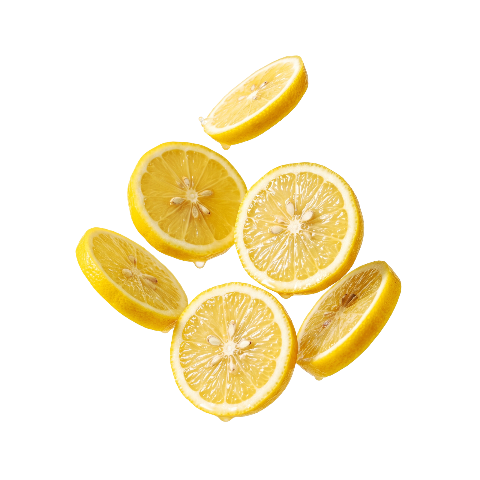 Flying Fresh Yellow Lemon Slices Isolated