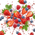 Flying Mixed Berries with Juice Splash Transparent Background