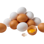 Fresh Brown Eggs Pile with Broken Yolk Isolated