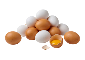 Fresh Brown Eggs Pile with Broken Yolk Isolated