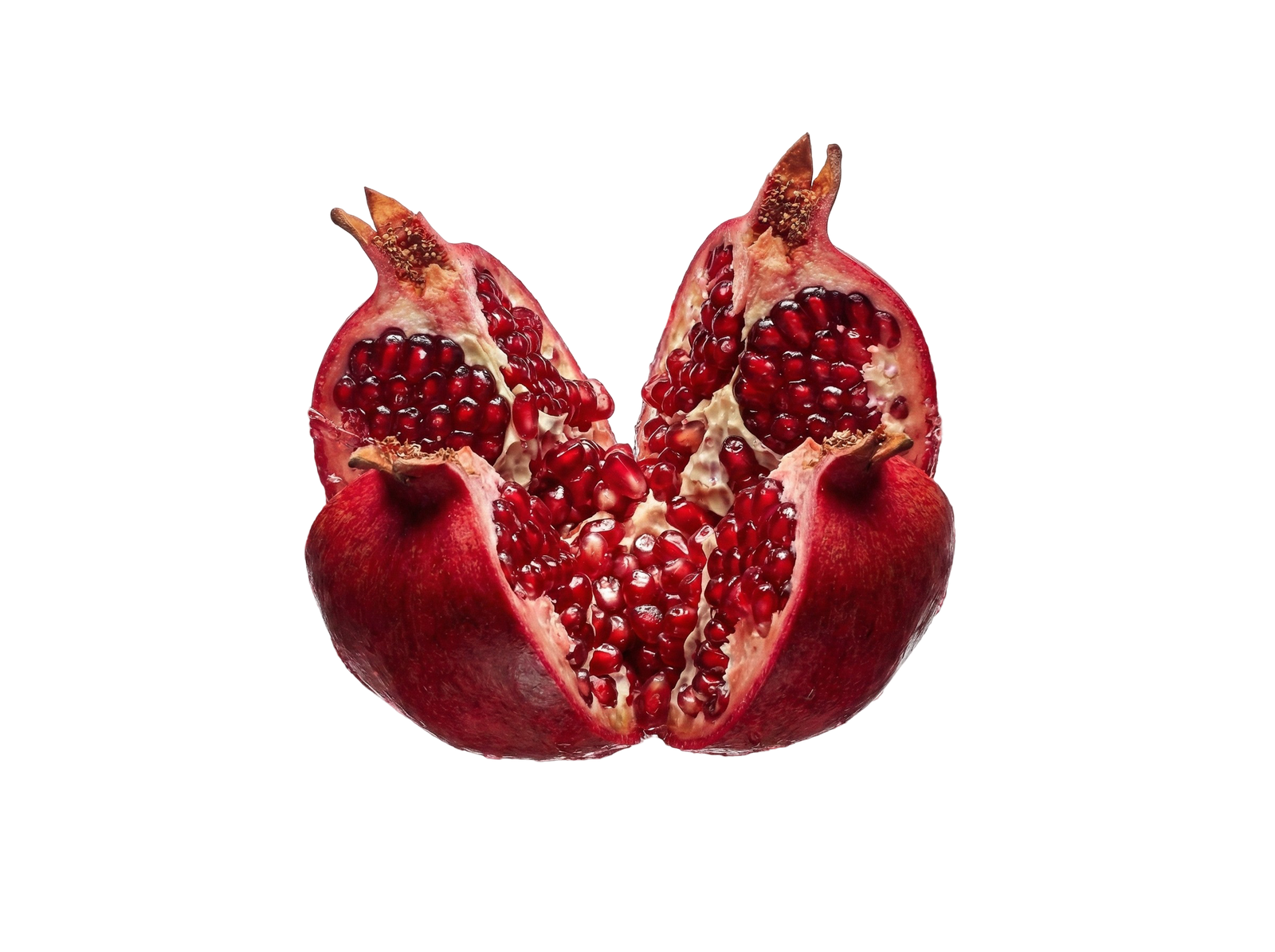 Fresh Ripe Cracked Pomegranate Halves Fruit Transparent Background