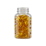 Glass Jar with Yellow Fish Oil Capsules Isolated