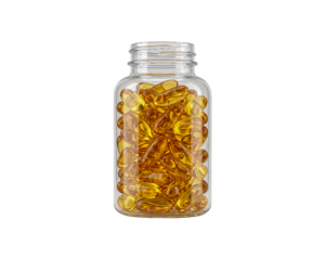 Glass Jar with Yellow Fish Oil Capsules Isolated