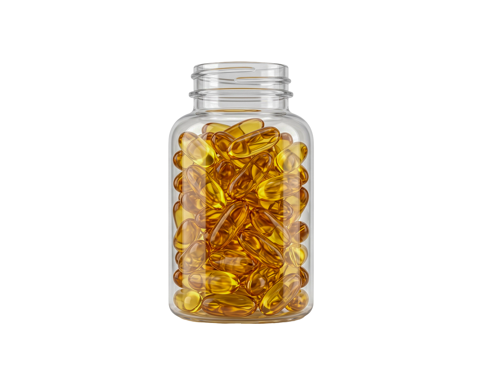 Glass Jar with Yellow Fish Oil Capsules Isolated