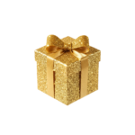 Gold Gift Box Wrapped Ribbon Isolated