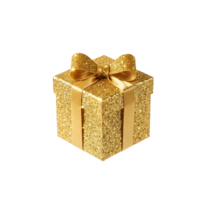 Gold Gift Box Wrapped Ribbon Isolated