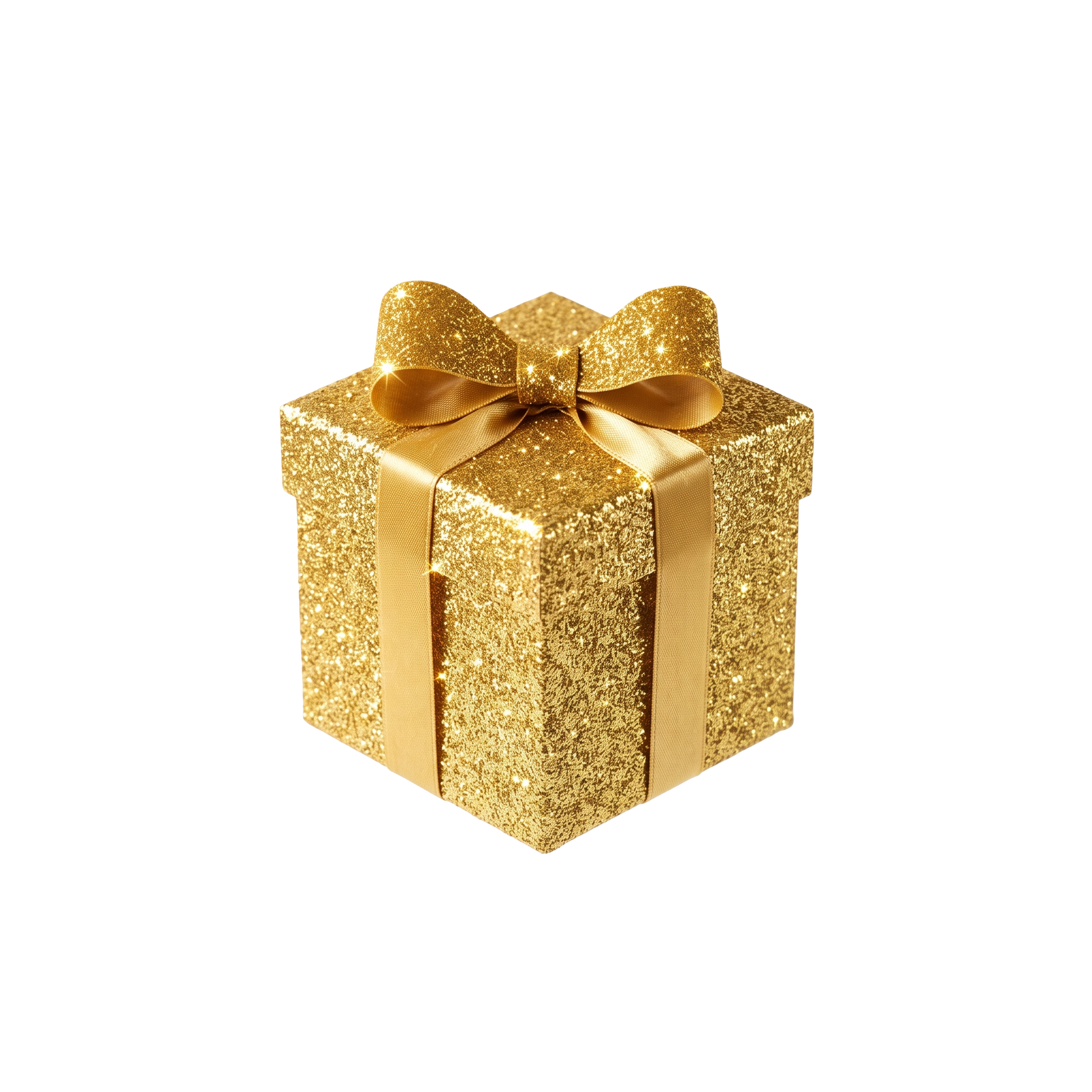 Gold Gift Box Wrapped Ribbon Isolated