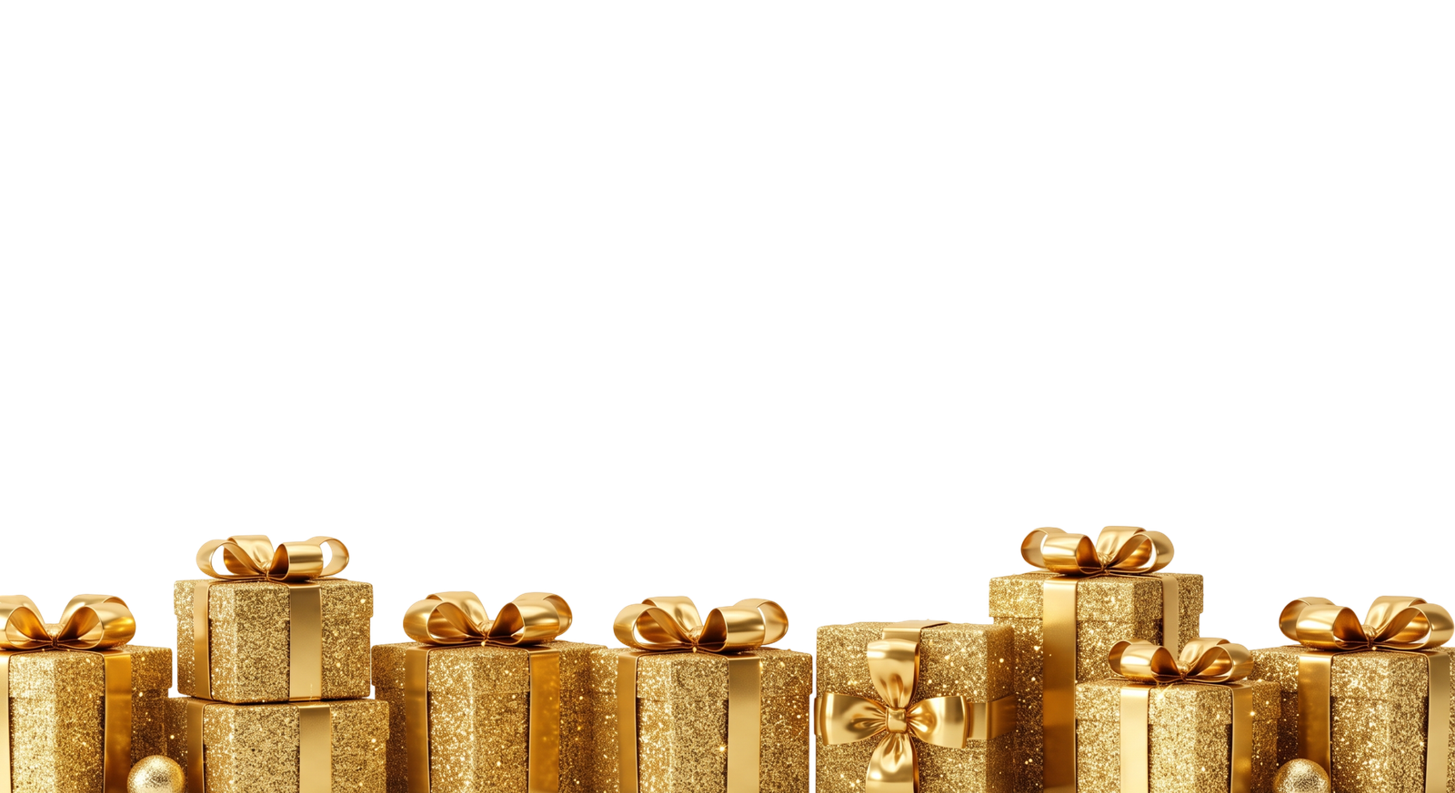 Golden Glitter Gift Boxes Border Christmas Isolated