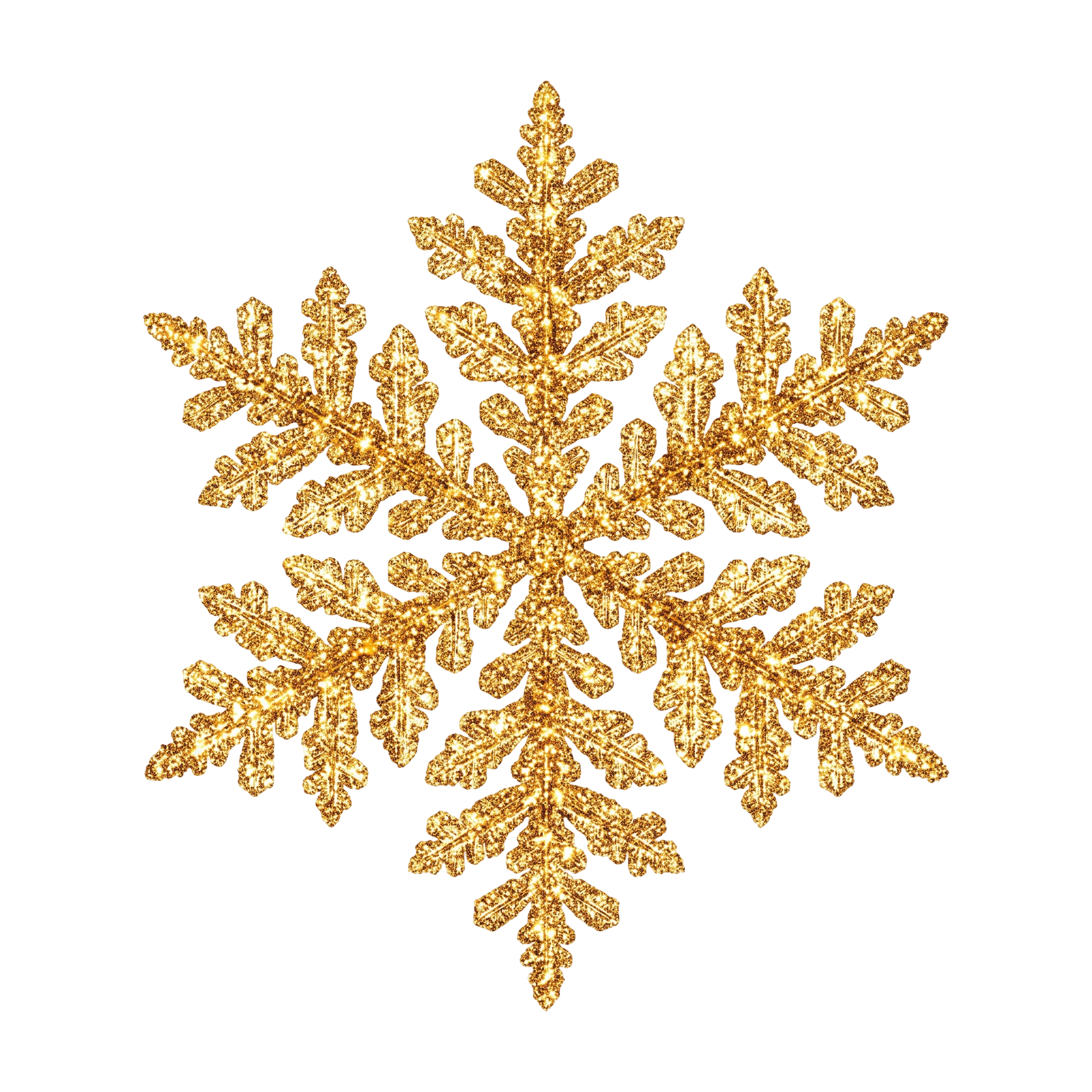 Golden Glitter Snowflake Christmas Ornament Isolated