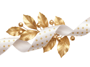 Golden Leaves Ribbon Wreath Decor Isolated