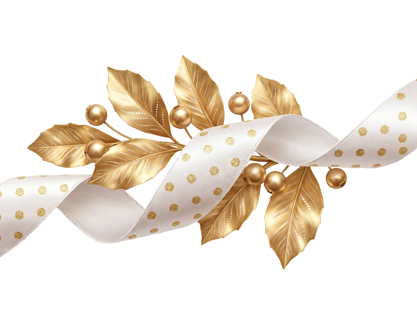 Golden Leaves Ribbon Wreath Decor Isolated