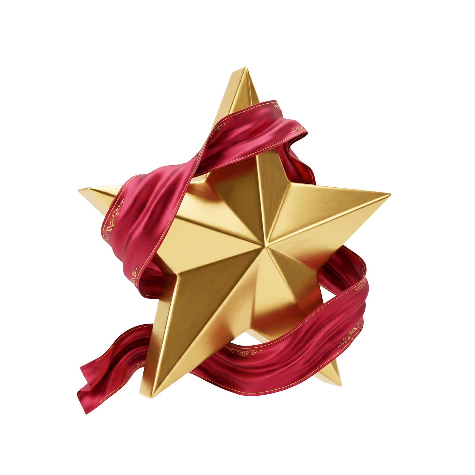 Golden Star with Red Ribbon Award Isolated