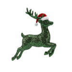 Green Glitter Christmas Reindeer Figurine Isolated