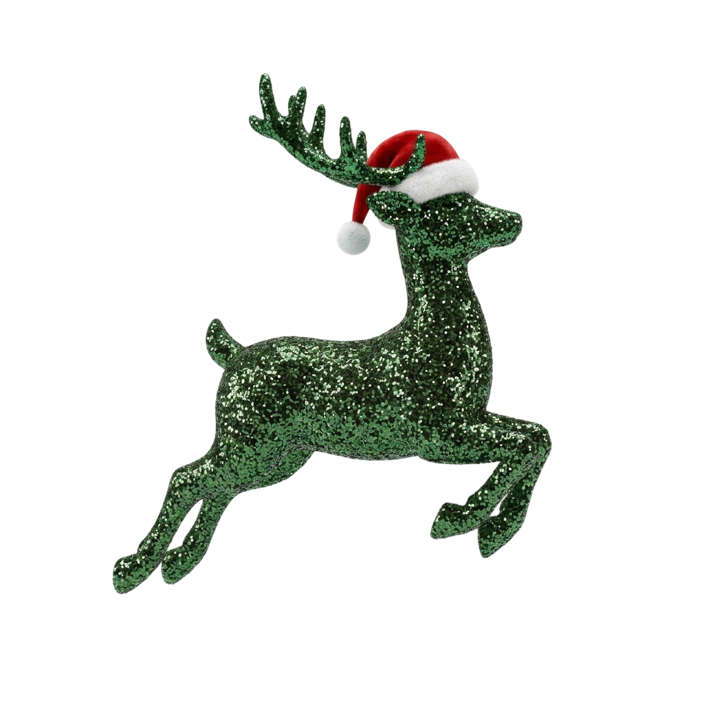 Green Glitter Christmas Reindeer Figurine Isolated
