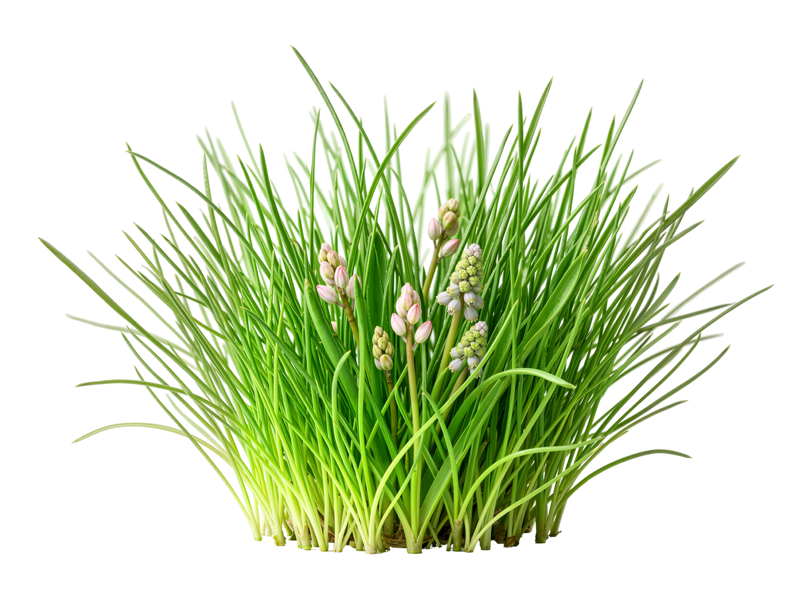 Green Grass Bush Clump with Wildflower Buds Transparent Background