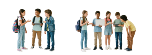 Group of Diverse Children Students Talking and Using Digital Tablets