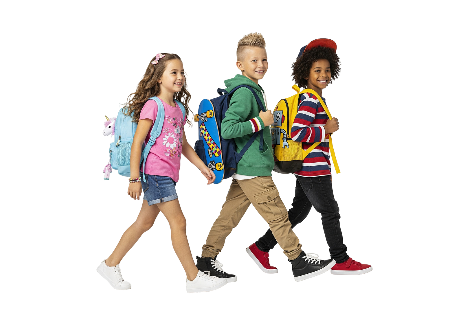 Group of Diverse Elementary Kids Walking Together with Backpacks