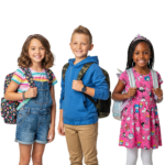 Group of Diverse Happy School Kids Standing with Backpacks
