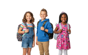 Group of Diverse Happy School Kids Standing with Backpacks