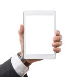Hand Holding Blank Screen Tablet Mockup Isolated