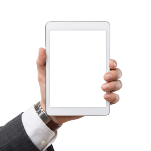 Hand Holding Blank Screen Tablet Mockup Isolated