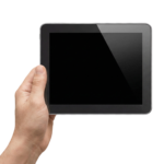 Hand Holding Digital Tablet Blank Screen Transparent Background