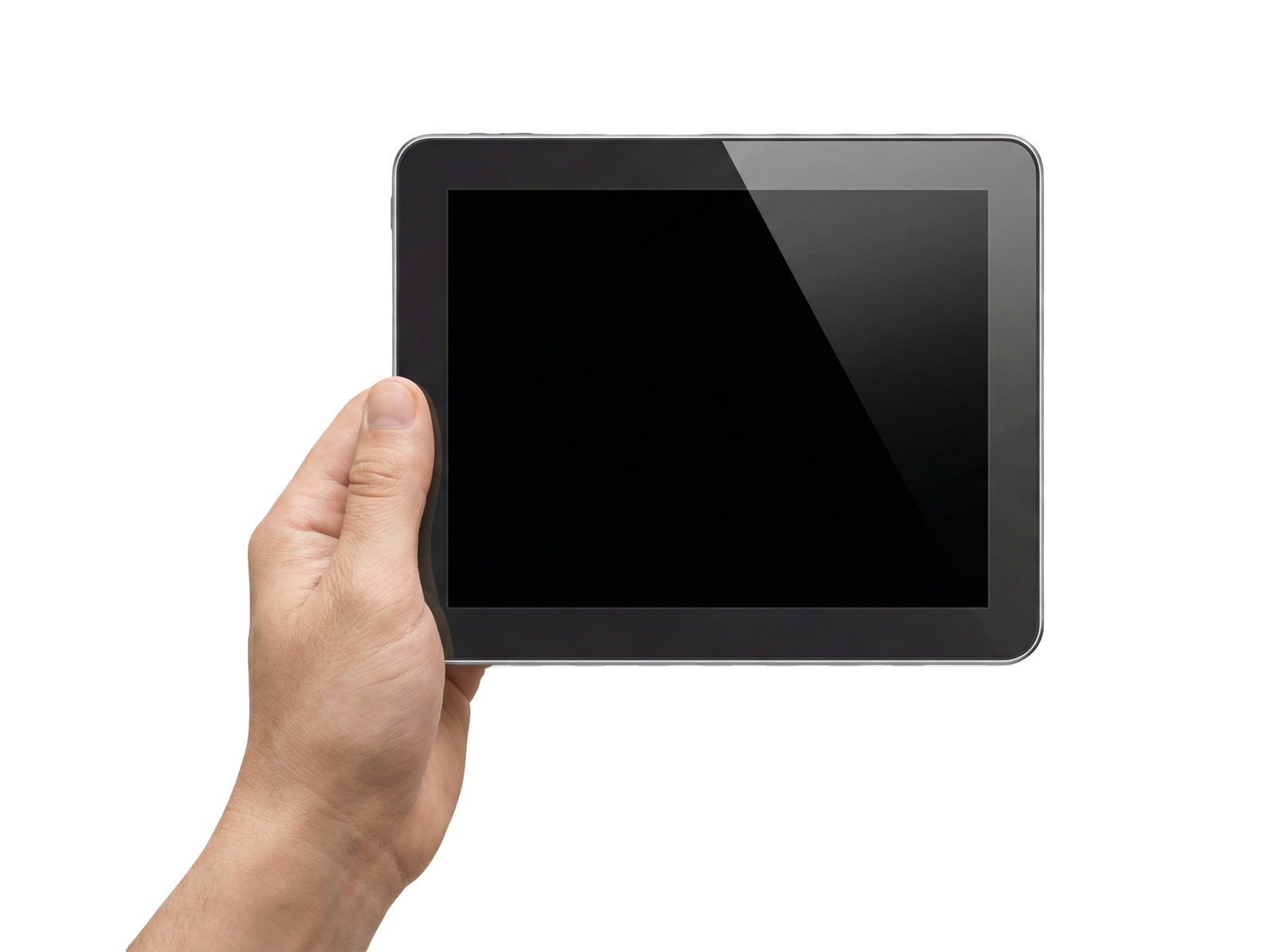 Hand Holding Digital Tablet Blank Screen Transparent Background