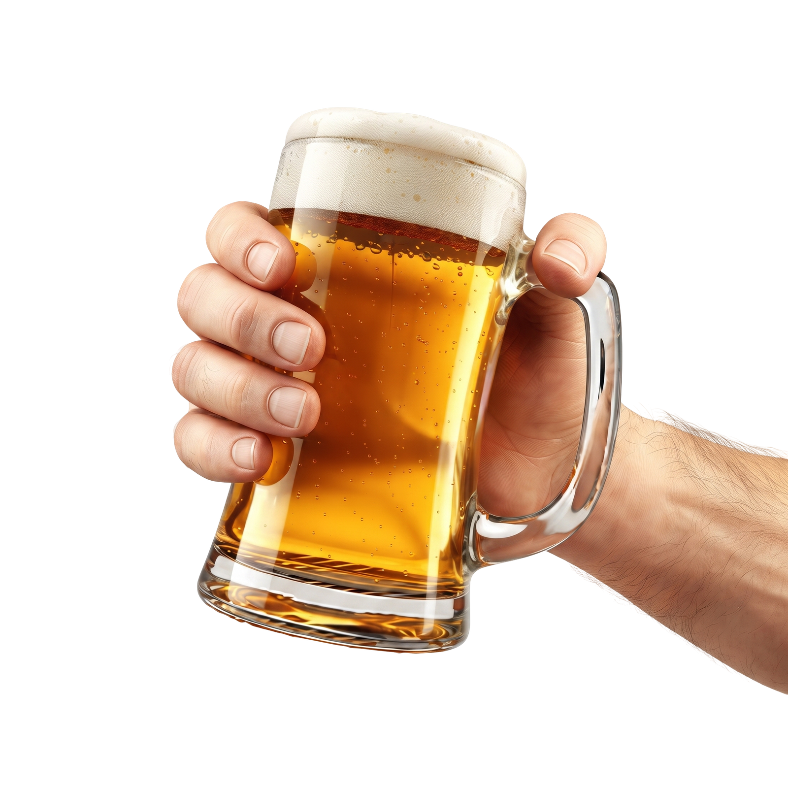 Hand Holding Glass Mug Cold Beer Toast