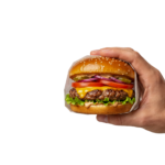 Hand Holding Juicy Beef Burger Fast Food Isolated