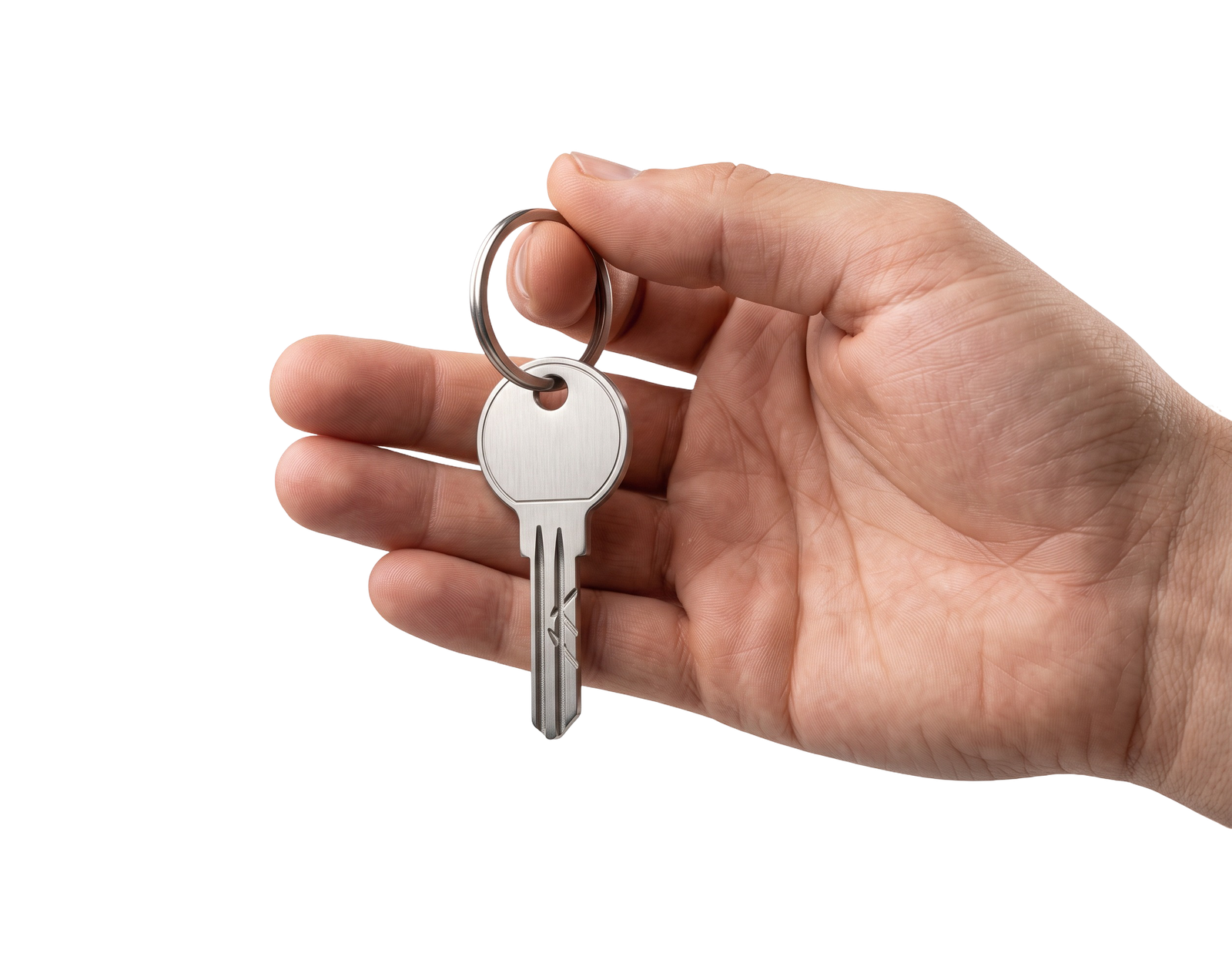 Hand Holding Metal House Key Ring Isolated