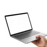 Hand Holding Open Laptop Blank Screen Isolated