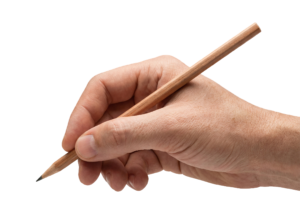 Hand Holding Pencil Writing or Drawing Transparent Background