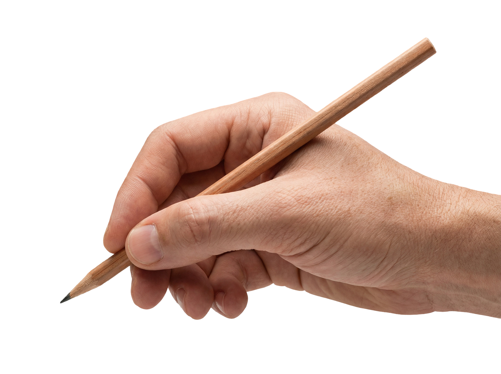 Hand Holding Pencil Writing or Drawing Transparent Background