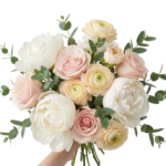 Hand Holding Romantic Peony Rose Flower Bouquet Transparent Background