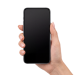 Hand Holding Smartphone with Blank Black Screen Transparent Background