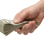 Hand Holding Stack of US Dollar Cash Banknotes Transparent Background