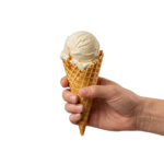 Hand Holding Vanilla Ice Cream Waffle Cone Isolated