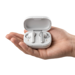 Hand Holding Wireless Earbuds Case Isolated
