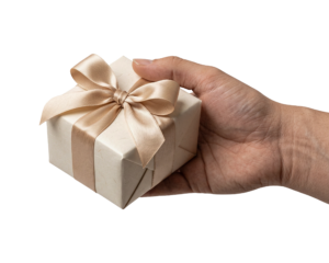 Hand Holding Wrapped Gift Box Isolated
