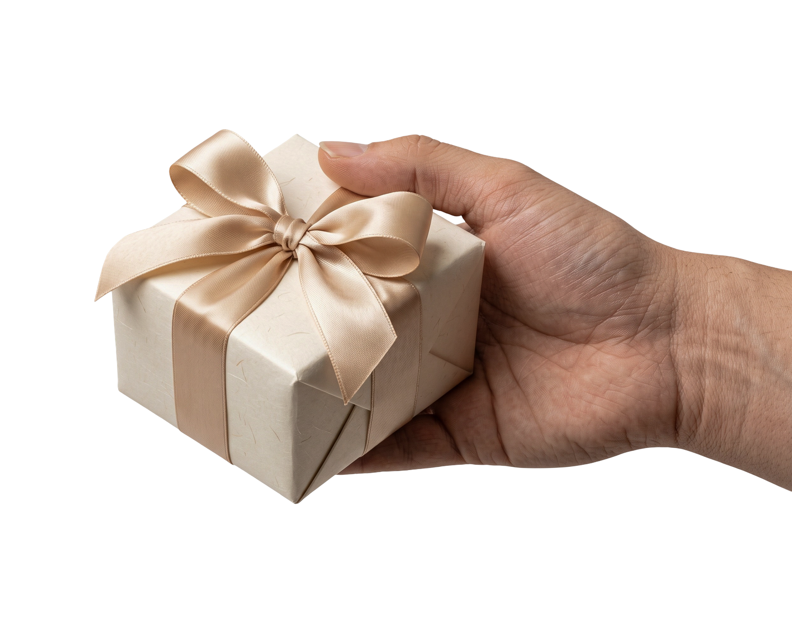 Hand Holding Wrapped Gift Box Isolated
