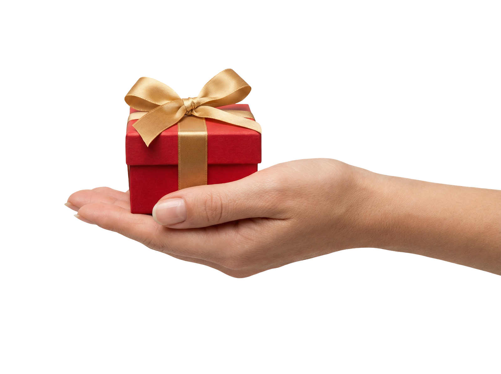 Hand Offering Red Gift Box Present Transparent Background