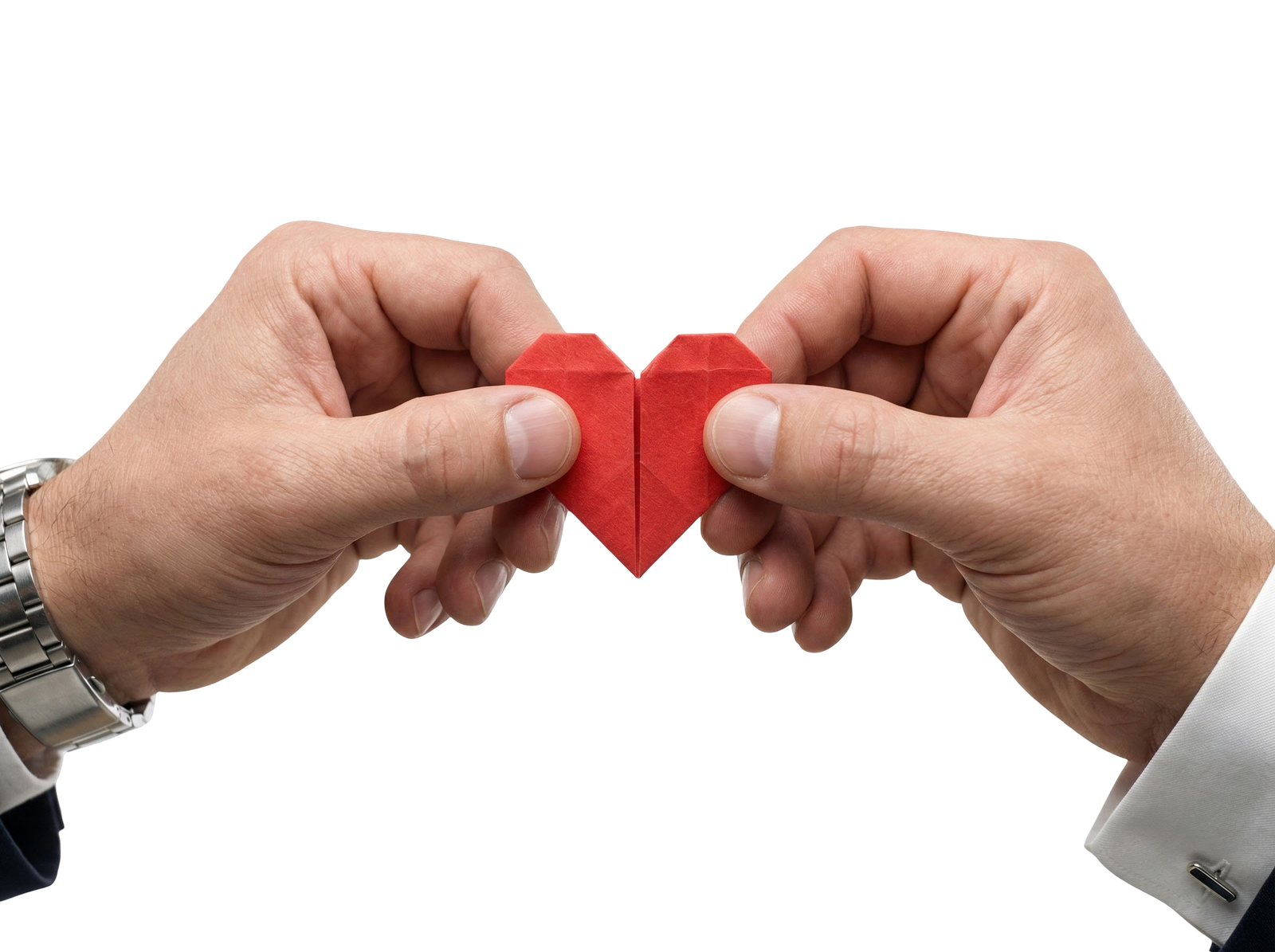 Hands Holding Origami Paper Red Heart Symbol Transparent Background
