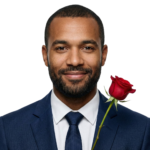 Handsome Black Businessman Holding Red Rose Flower Transparent Background